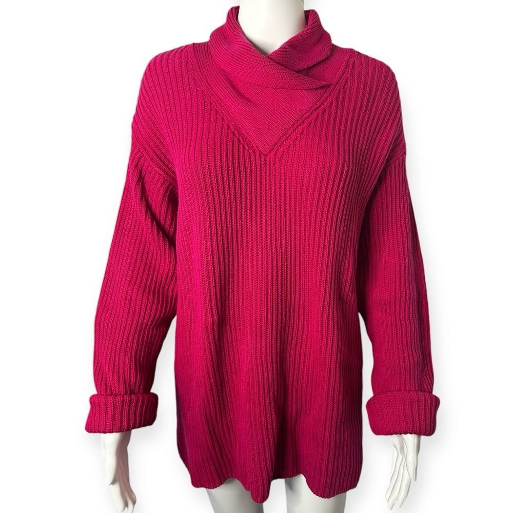 Vintage Liz Wear Chunky Knit Sweater Women's Small Shawl Collar 90s Retro Top